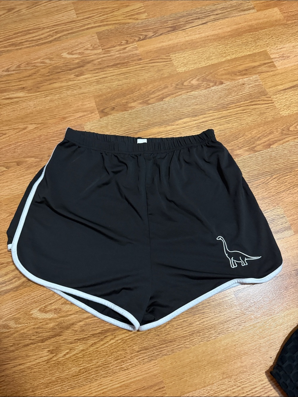ROMWE Black Athletic Shorts with White Trim and Dino Detail